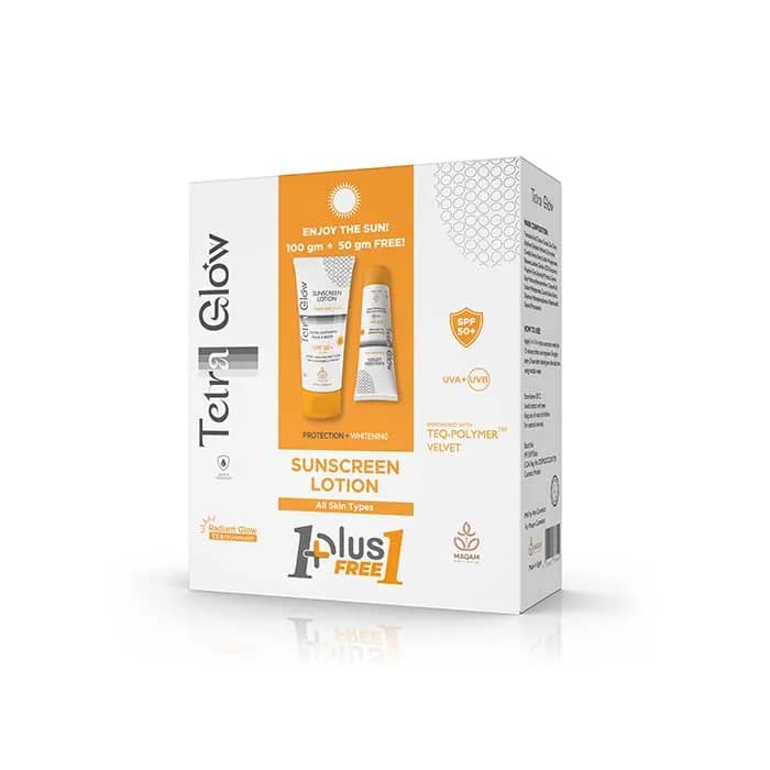 Tetra Glow عبوة ترويجية من لوشن واقي الشمس Tetra Glow لجميع أنواع البشرة (100 جم + 50 جم)
